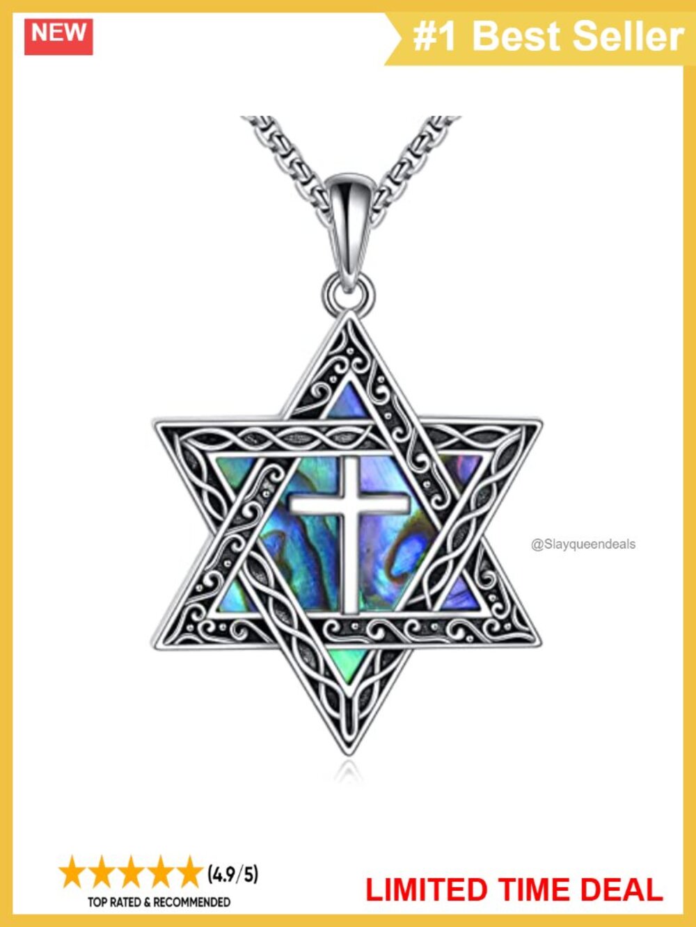 Star of David Cross Necklace 18k White Gold Plated Pendant